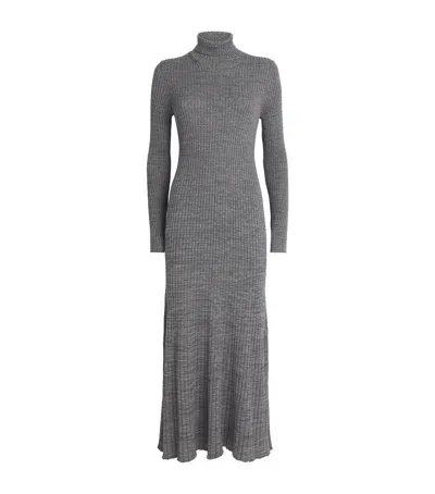 Moncler Virgin Wool Rib-knit Midi Dress In Black