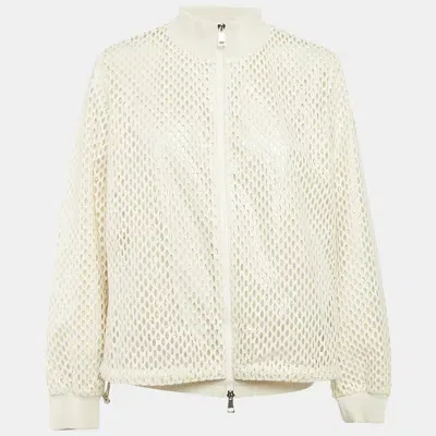 Pre-owned Moncler White Pulcherrima Mesh Overlay Jacket L