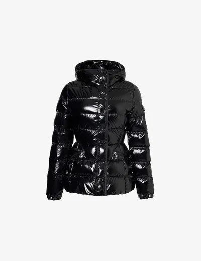 Moncler Womens Black Barante Logo-patch Slim-fit Shell-down Jacket