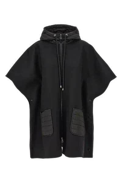 Moncler Women Hooded Cape In Black