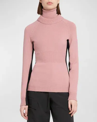 Moncler Wool And Fleece Turtleneck Sweater In Pastel Pink