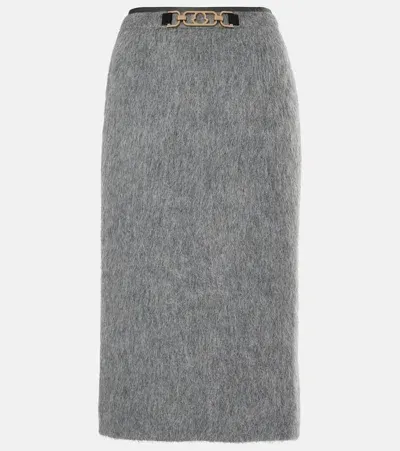 Moncler Wool And Mohair-blend Pencil Skirt In Grey