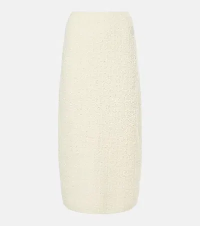 Moncler Wool-blend Bouclé Midi Skirt In White