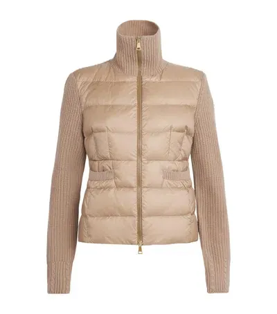 Moncler Wool-down Padded Cardigan In Brown