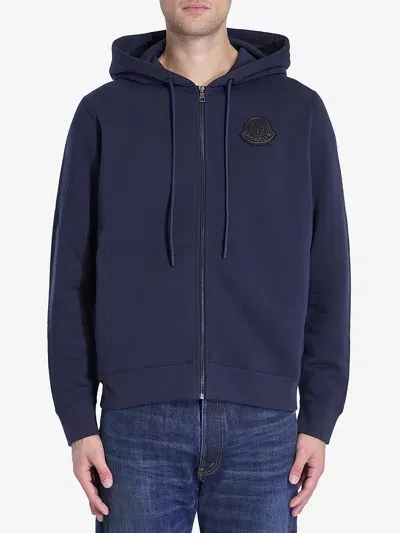 Moncler Zipup Hoodie In Cotton In Blue