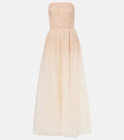 Monique Lhuillier Embroidered Corset Gown In Pink