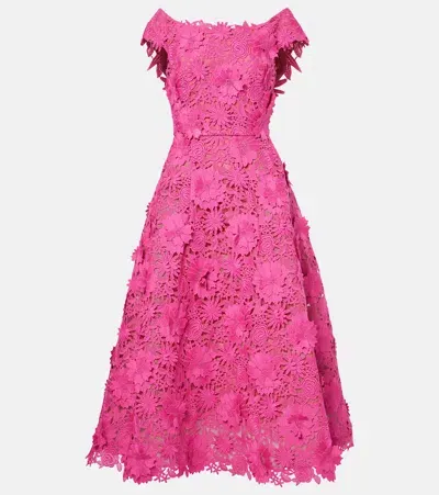 Monique Lhuillier Guipure Lace Midi Dress In Pink