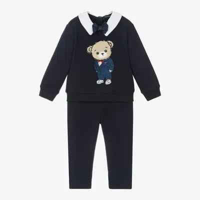 Monnalisa Babies' Printed Cotton Sweatshirt & Sweatpants In Blue