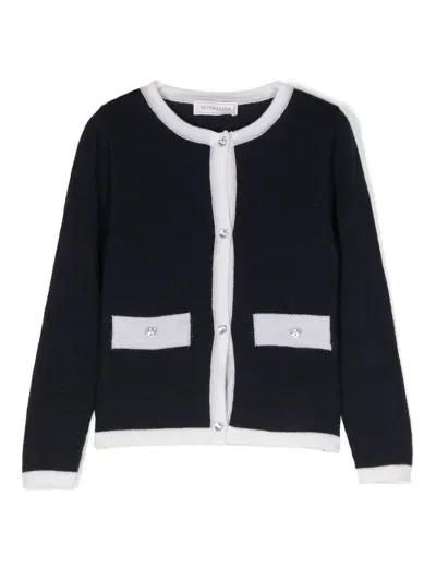 Monnalisa Kids' Contrast-trim Knitted Cardigan In Blue