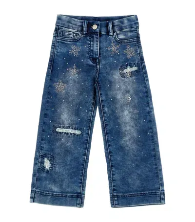 Monnalisa Kids' Embellished Straight Jeans In Blue