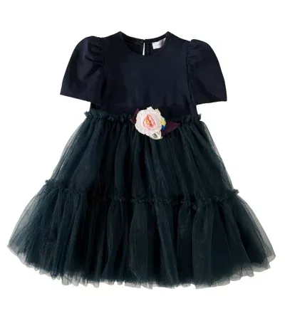 Monnalisa Kids' Embellished Tulle Dress In Blue