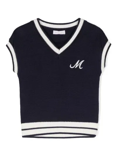 Monnalisa Kids' Embroidered-logo Knitted Vest In Blue