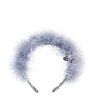 Monnalisa Kids' Feather-trim Headband In Grey