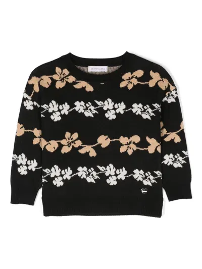 Monnalisa Kids' Floral-intarsia Knit Jumper In Black