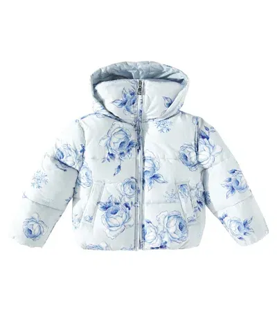 Monnalisa Kids' Floral Puffer Jacket In Blue