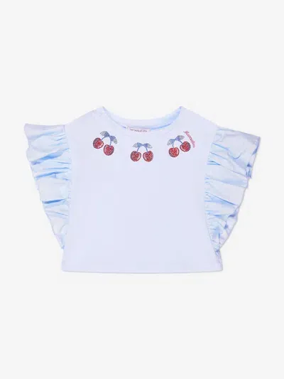 Monnalisa Kids'   Cropped Cherry T-shirt In Blue