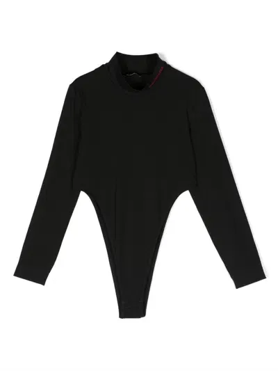 Monnalisa Logo-appliqué Long-sleeve Bodysuit In Black