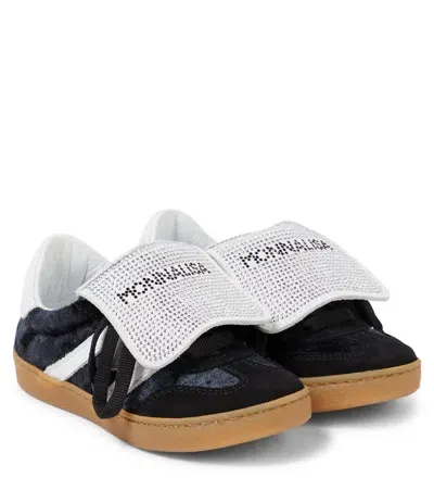 Monnalisa Kids' Logo Suede Sneakers In Black