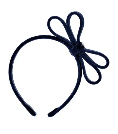 Monnalisa Kids' Velvet Double-bow Headband In Navy