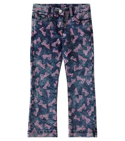 Monnalisa Kids' X Barbie Printed Straight Jeans In Blue