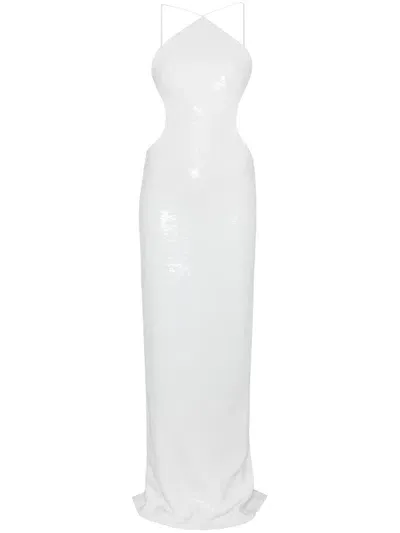 Monot Sequin Halterneck Maxi Dress In White