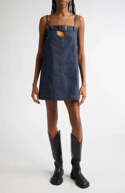 Monse Boxy Belted Cutout Denim Shift Dress In Blue