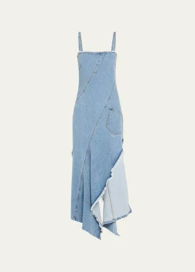 Monse Twisted Denim Raw Trim Asymmetric Dress In Indi