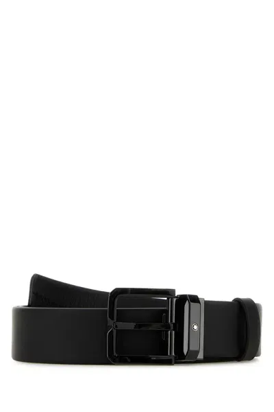 Montblanc Black Leather Belt In 000