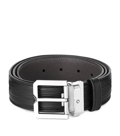 Montblanc Calfskin Textured Belt In Black