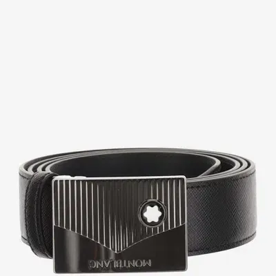 Montblanc Leather Belt With Emblem In Black