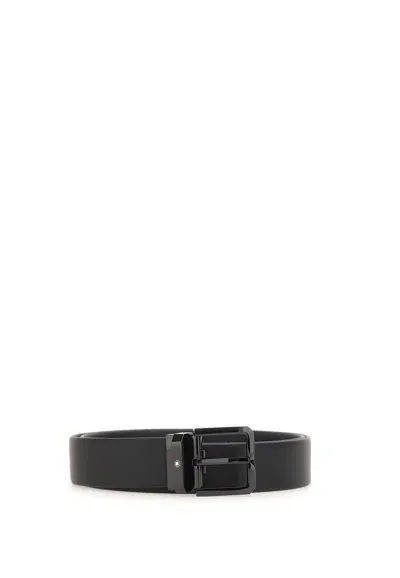 Montblanc Logo Detailed Buckle Belt In Black