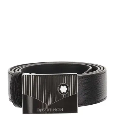 Montblanc Logo Engraved Buckle Belt In Black