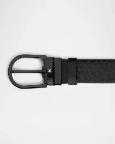 Montblanc Men's Horseshoe-buckle Saffiano Leather Belt In Black