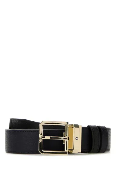 Montblanc Midnight Blue Leather Reversible Belt In Dark Blue