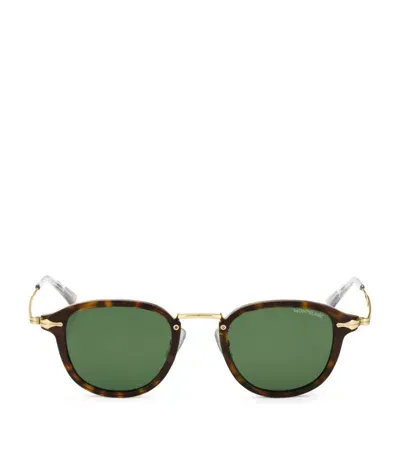 Montblanc Runde Sonnenbrille Mit Havannafarbener Eingespritzter Fassung In Green