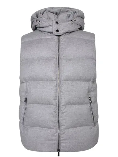 Moorer Grey Cashmere Hooded Vest In Beige