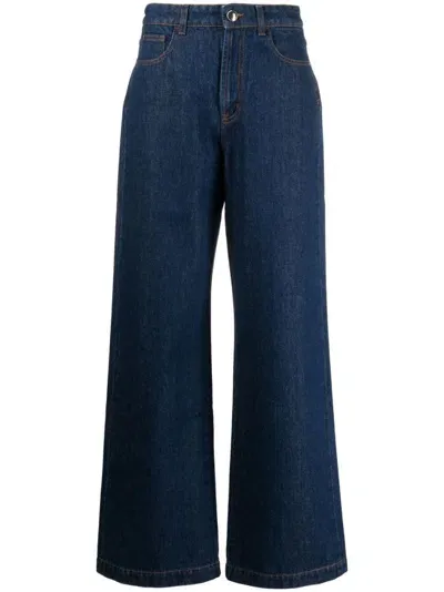 Moorer Logo-patch Wide-leg Jeans In Blue