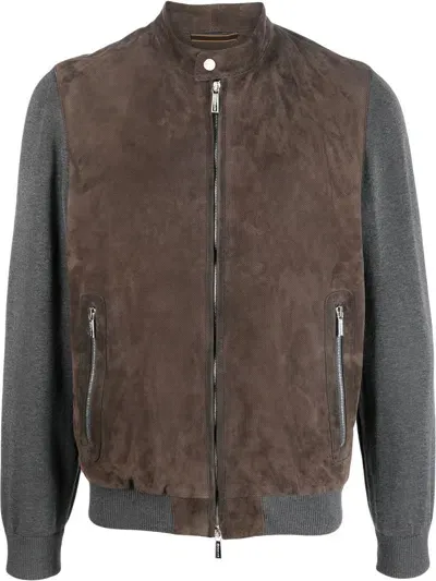 Moorer Mendini-urp Suede Bomber Jacket In Brown