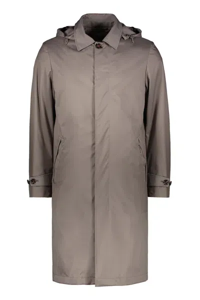 Moorer Rialto-ads Hooded Techno Fabric Raincoat In Brown