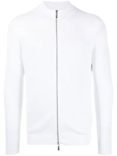 Moorer Zip-up Ribbed-knit Jumper In White