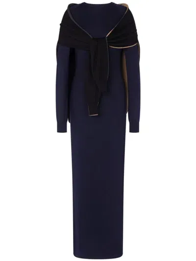 Moschino Attached-scarf Virgin-wool Dress In Blue