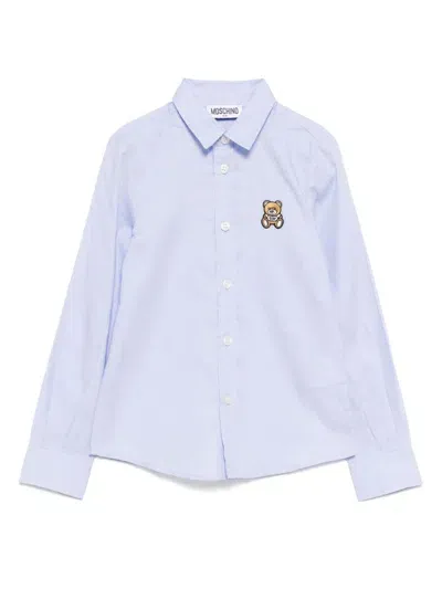 Moschino Kids' Bear Patched Shirt In Blue