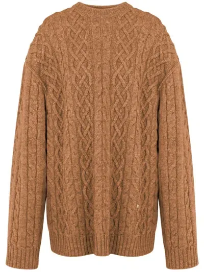 Moschino Cable-knit Virgin-wool Jumper In Brown