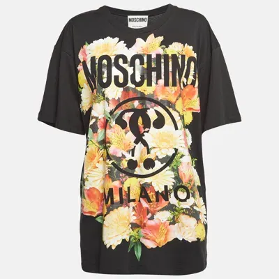 Pre-owned Moschino Couture Black Floral Logo Print Oversized T-shirt L