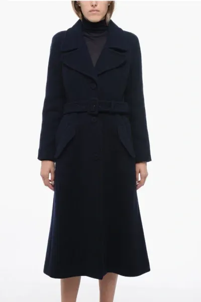 Moschino Couture Wool Ribbed Coat With Belt