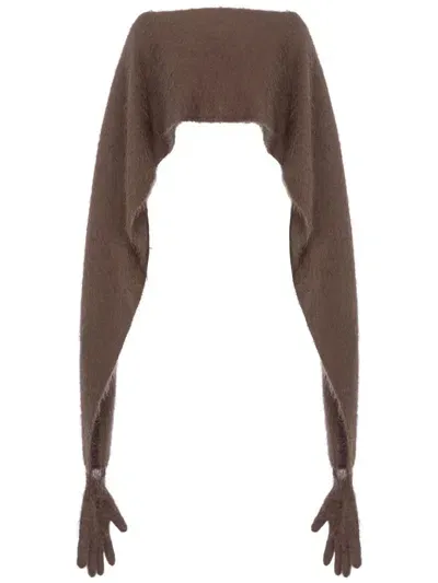 Moschino Deconstructed Glove Wool Blend Cardigan In Brown