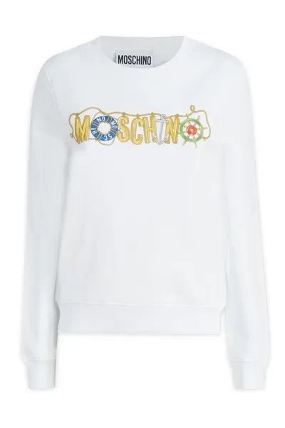 Moschino Logo Printed Crewneck Sweatshirt In White