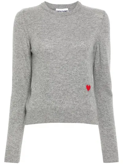 Moschino Heart-embroidered Sweater In Grey