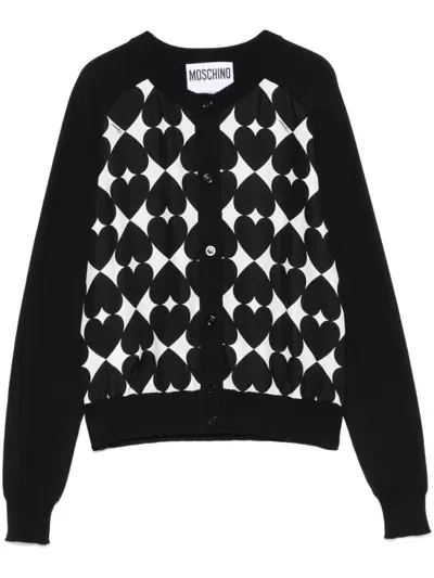 Moschino Heart-print Cardigan In Black