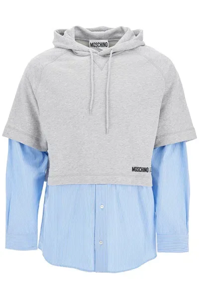 Moschino Hybrid Sweatshirt With Shirt Bottom In Gray